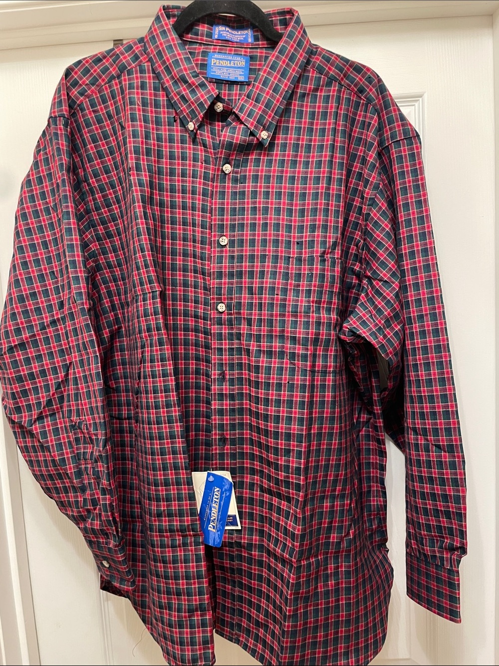 Pendleton Men’s Red & Green Plaid Button-Down Shirt tags still attached fall